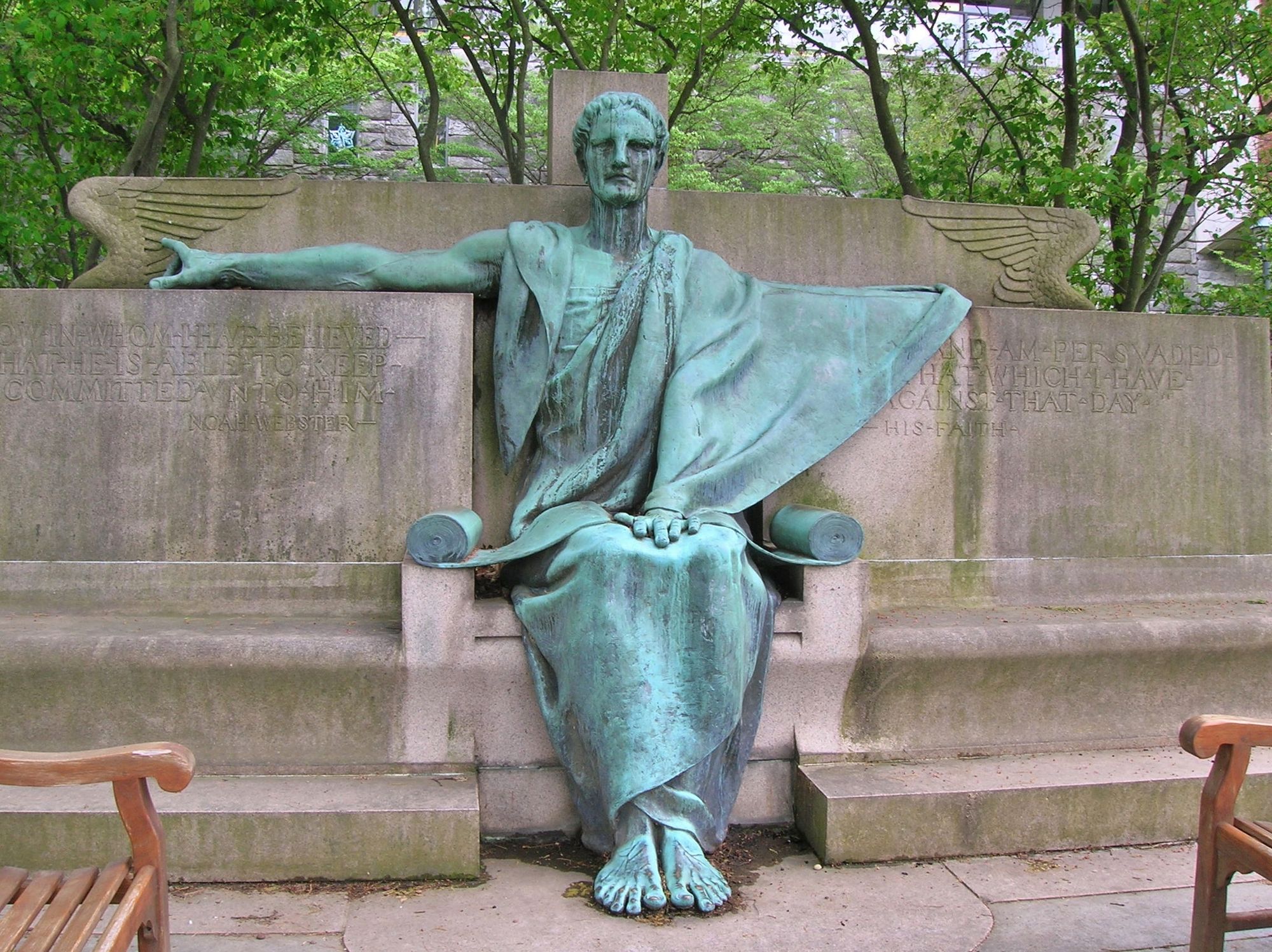 Photo of the Noah Webster statue on Webster Circle.